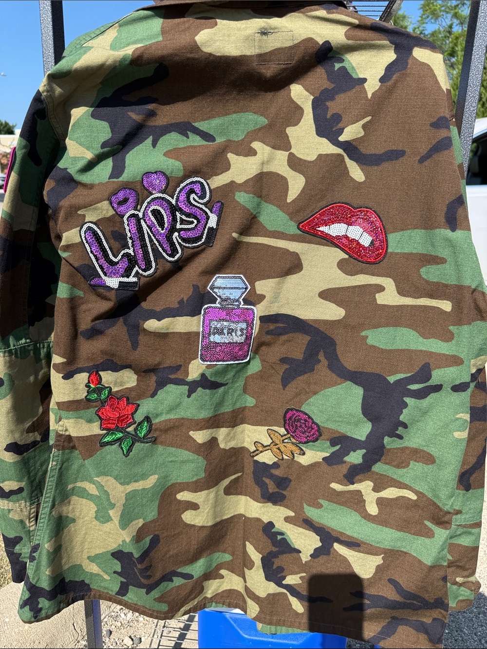Camo Patchwork Utility Jacket with Pink Sequin Accents - Picture 6 of 6